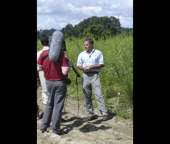 Photo of Michel Labrecque giving an interview about willow uses 